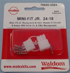 MOLEX MINI-FIT JR. 6 POLE/CIRCUIT LOCKING CONNECTOR KIT,    VERTICAL HEADER, PINS 18-24AWG 76650-0084