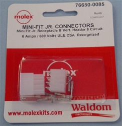 MOLEX MINI-FIT JR. 8 POLE/CIRCUIT LOCKING CONNECTOR KIT,    VERTICAL HEADER, PINS 18-24AWG 76650-0085