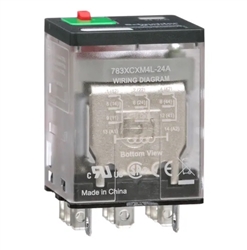 SCHNEIDER 783XCXM4L-24A RELAY 24VAC 3PDT "ICECUBE" 11 PIN,  CSA: 15A@150VAC/28VDC 10A@277VAC, WITH TEST BUTTON & LED