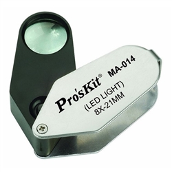 PROSKIT 902-239 8X LED LIGHTED FOLDING MAGNIFIER, COMES     WITH BATTERIES