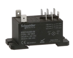 SCHNEIDER 92S11A22D-24 POWER RELAY 24VAC DPDT 30A-NO/3A-NC, FLANGE MOUNT STYLE