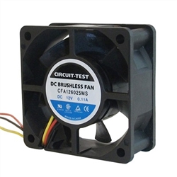 CIRCUIT TEST CFA126025MS 12VDC SLEEVE BEARING 3-WIRE FAN    60MM X 60MM X 25MM 16.7CFM 25DB 3200RPM