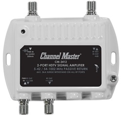 CHANNEL MASTER CM3412 DTV VIDEO DISTRIBUTION AMP 11.5DB     1000MHZ DROP AMPLIFIER HIGH GAIN/LOW NOISE, 2-WAY/2 PORT