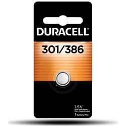 DURACELL D386 1.5V SILVER OXIDE WATCH BATTERY (301, SR43,   V386, KS386, RW44, SB-B8, SR43SW, 280-11, 280-41 EQUIVALENT)