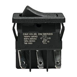 C&K DM61J12S205Q MINIATURE ROCKER SWITCH DPDT ON-ON,        10A @ 125VAC / 5A @ 250VAC / 10A @ 30VDC, SOLDER TERMINALS