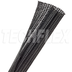 TECHFLEX F6N0.75 BLACK 3/4" SELF-WRAPPING SEMI-RIGID PET    SPLIT BRAIDED SLEEVING, NON-EXPANDABLE (30M = FULL ROLL)