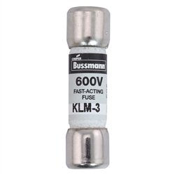 BUSS KLM-3 FUSE 3 AMP 600VAC/VDC FAST BLOW MELAMINE TUBE    (13/32" X 1-1/2") 3A 3AMP