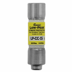 BUSSMANN LP-CC-15 FUSE 15 AMP 600VAC/150VDC CLASS CC LOW    PEAK TIME-DELAY (0.41" X 1-1/2") 15A 15AMP