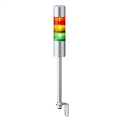 PATLITE LR6-302LJBU-RYG 60MM 3-TIER SIGNAL TOWER, 24V DC, POLE MOUNT WITH L BRACKET AND CABLE, FLASHING/BUZZER, SILVER