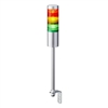 PATLITE LR6-302LJNU-RYG 60MM 3-TIER SIGNAL TOWER, 24V DC, POLE MOUNT WITH L BRACKET AND CABLE, NO FLASHING/BUZZER, SILVER