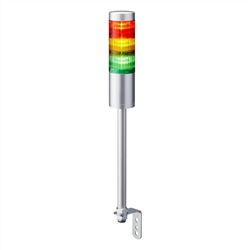 PATLITE LR6-302LJNU-RYG 60MM 3-TIER SIGNAL TOWER, 24V DC, POLE MOUNT WITH L BRACKET AND CABLE, NO FLASHING/BUZZER, SILVER