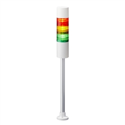 PATLITE LR6-302PJBW-RYG 60MM 3-TIER SIGNAL TOWER, 24V DC, POLE MOUNT WITH CIRCULAR BRACKET AND CABLE, FLASHING/BUZZER, OFF-WHITE