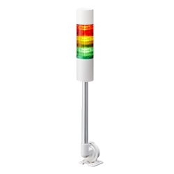 PATLITE LR6-302QJBW-RYG 60MM 3-TIER SIGNAL TOWER, 24V DC, POLE MOUNT WITH FOLDING BRACKET AND CABLE, FLASHING/BUZZER, OFF-WHITE
