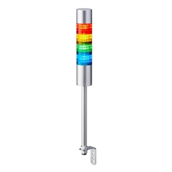 PATLITE LR6-402LJBU-RYGB 60MM 4-TIER SIGNAL TOWER, 24V DC, POLE MOUNT WITH L BRACKET AND CABLE, FLASHING/BUZZER, SILVER