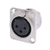 NEUTRIK NC3FD-L-1 3 PIN FEMALE XLR PANEL MOUNT RECEPTACLE,  SOLDER CONTACTS, D-SIZE NICKEL HOUSING, SILVER CONTACTS