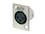 NEUTRIK NC3FP-1 3 PIN FEMALE XLR PANEL MOUNT RECEPTACLE,    SOLDER CONTACTS, NICKEL HOUSING, SILVER CONTACTS