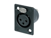 NEUTRIK NC3FP-BAG-1 3 PIN FEMALE XLR PANEL MOUNT RECEPTACLE, SOLDER CONTACTS, BLACK METAL HOUSING, SILVER CONTACTS