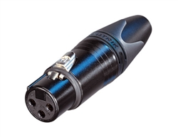 NEUTRIK NC3FXX-B 3 PIN FEMALE XLR CABLE CONNECTOR WITH BLACK METAL HOUSING AND GOLD CONTACTS, SLEEK DESIGN