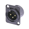 NEUTRIK NC3MD-L-B-1 3 PIN MALE XLR PANEL MOUNT RECEPTACLE,  SOLDER CONTACTS, BLACK METAL D-SIZE HOUSING, GOLD CONTACTS