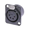 NEUTRIK NC4FD-L-B-1 4 PIN FEMALE XLR PANEL MOUNT RECEPTACLE, SOLDER CONTACTS, BLACK METAL D-SIZE HOUSING, GOLD CONTACTS