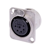 NEUTRIK NC6FD-L-1 6 PIN FEMALE XLR PANEL MOUNT RECEPTACLE,  SOLDER CONTACTS, D-SIZE NICKEL HOUSING, SILVER CONTACTS