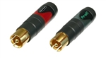 NEUTRIK NF2C-B/2 PAIR OF PROFESSIONAL GRADE RCA PHONO PLUGS, MARKED RED AND BLACK