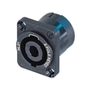 NEUTRIK NL2MP 2 POLE SPEAKON CHASSIS MOUNT CONNECTOR,       BLACK D-SIZE FLANGE, COUNTERSUNK THRUHOLES, 3/16" FLAT TABS