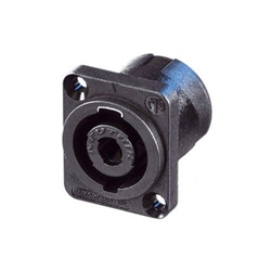 NEUTRIK NL4MP 4 POLE SPEAKON CHASSIS CONNECTOR, BLACK       D-SIZE FLANGE, COUNTERSUNK THRU HOLES, 3/16" FLAT TABS