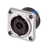 NEUTRIK NL8MPR 8 POLE SPEAKON CHASSIS CONNECTOR, NICKEL METAL SQUARE G-SIZE FLANGE, COUNTERSUNK THRU HOLES, 3/16" TABS