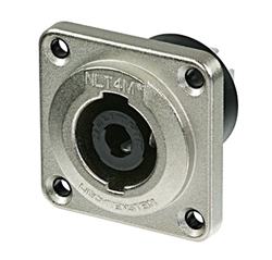 NEUTRIK NLT4MP 4 POLE SPEAKON MALE CHASSIS CONNECTOR, HEAVY DUTY, METAL HOUSING, SOLDER OR 1/4" FLAT TABS