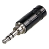 REAN NEUTRIK NYS231B 3 POLE STEREO 3.5MM METAL PLUG WITH    BLACK HOUSING, CRIMP STRAIN RELIEF, SOLDER TABS