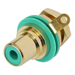 REAN NEUTRIK NYS367-5 RCA CHASSIS MOUNT PHONO JACK, GOLD    PLATED CONTACTS, GREEN ISOLATION WASHER