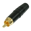 REAN NEUTRIK NYS373-0 PREMIUM RCA PHONO PLUG WITH GOLD      PLATED CONTACTS, BLACK METAL HOUSING & BLACK STRIPE