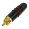 REAN NEUTRIK NYS373-2 PREMIUM RCA PHONO PLUG WITH GOLD      PLATED CONTACTS, BLACK METAL HOUSING & RED STRIPE