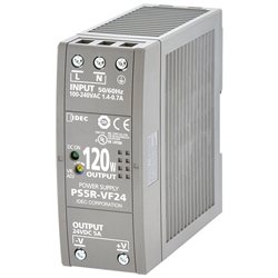 IDEC PS5R-VF24 SWITCHING POWER SUPPLY 24VDC 120W 5A OUTPUT, 85-264VAC / 100-370VDC INPUT, DIN RAIL MOUNT