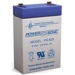 POWERSONIC PS-628F1 6V 2.8AH SLA BATTERY WITH .187" QC TABS