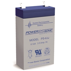 POWERSONIC PS-632F1 6V 3.5AH SLA BATTERY WITH .187" QC TABS