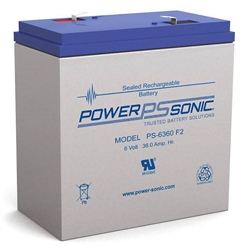 POWERSONIC PS-6360F2 6V 36AH SLA BATTERY WITH .250" QC TABS *SPECIAL ORDER*