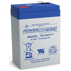 POWERSONIC PS-640F1 6V 4.5AH SLA BATTERY WITH .187" QC TABS