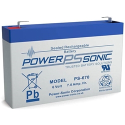 POWERSONIC PS-670F1 6V 7AH SLA BATTERY WITH .187" QC TABS