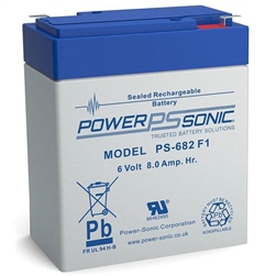 POWERSONIC PS-682F1 6V 9AH SLA BATTERY WITH .187" QC TABS