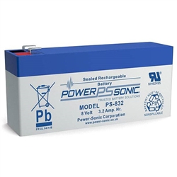 POWERSONIC PS-832F1 8V 3.2AH SLA BATTERY WITH .187" QC TABS