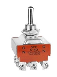 NKK S43T INDUSTRIAL GRADE TOGGLE SWITCH, 4PDT ON-OFF-ON,    20A @ 125VAC / 9A @ 250VAC, SCREW TERMINALS