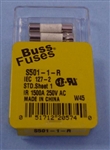 BUSS S501-1-R FUSE 1 AMP 250V FAST BLOW CERAMIC             (5MM X 20MM) 1A 1AMP
