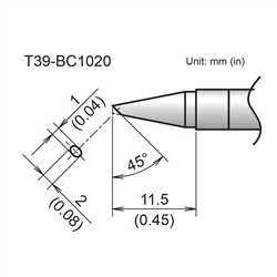 HAKKO T39-BC1020 BEVEL TIP 1MM/45 DEGREES X 11.5MM          FOR THE FX-971 SOLDERING STATION *SPECIAL ORDER*