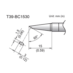 HAKKO T39-BC1530 BEVEL TIP 1.5MM/60 DEGREES X 15MM          FOR THE FX-971 SOLDERING STATION *SPECIAL ORDER*