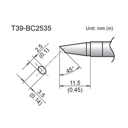 HAKKO T39-BC2535 BEVEL TIP 2.5MM/45 DEGREES X 11.5MM        FOR THE FX-971 SOLDERING STATION