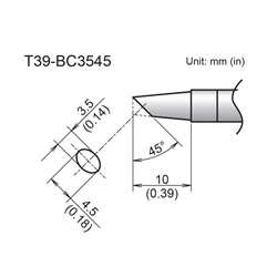 HAKKO T39-BC3545 BEVEL TIP 3.5MM/45 DEGREES X 10MM, FOR     THE FX-971 SOLDERING STATION *SPECIAL ORDER*