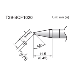 HAKKO T39-BCF1020 BEVEL TIP 1MM/45 DEGREES X 11.5MM, TINNED FACE ONLY, FOR THE FX-971 SOLDERING STATION *SPECIAL ORDER*