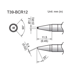 HAKKO T39-BCR12 BEVEL V-GROOVE TIP 1.2MM\25 DEGREES X       11.5MM, FOR THE FX-971 SOLDERING STATION